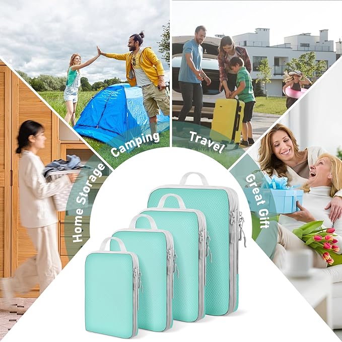 Compression Packing Cubes for Travel 4 Set Luggage Packing Organizer Bag Compressible Expandable Organizer Cubes For Carry On Luggage Suitcase Travel Essentials Accessories for Women Men