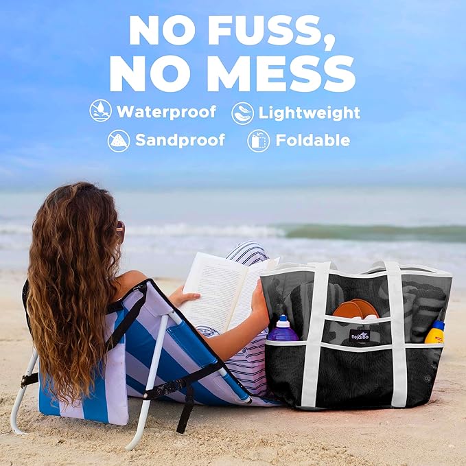 Dejaroo Mesh Sand Free Bag - Strong Lightweight Bag For Beach & Vacation Essentials. Tons of Storage!