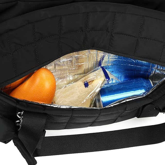 CAMTOP Mini Gym Bag for Women, Small Gym Tote Bag Puffy Quilted Sports Duffel Bag with Wet Compartment and Coin Purse Duffel Bags Dance Yoga Workout Bag for Gifts (Black, Medium-16")