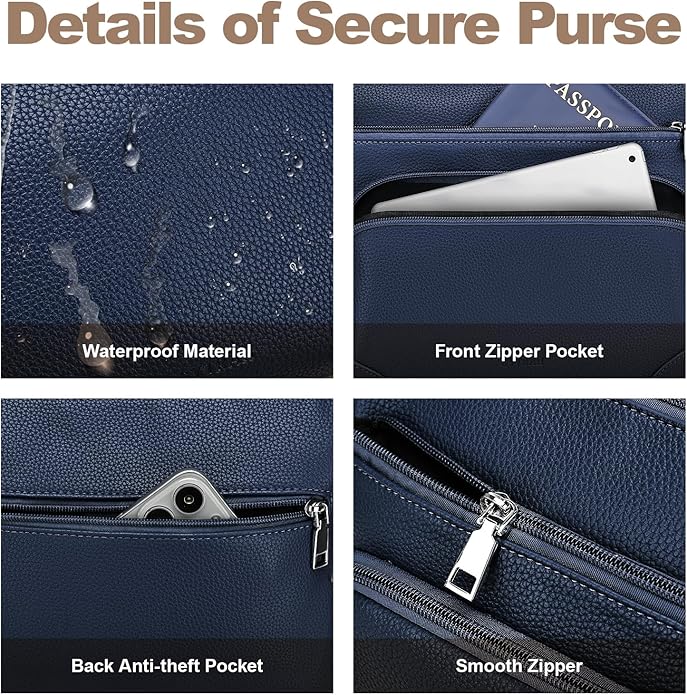 Anti-Theft Crossbody Purse for Women, Crossbody Shoulder Bag with Built-in Wallet & RFID Blocking for Travel Workout