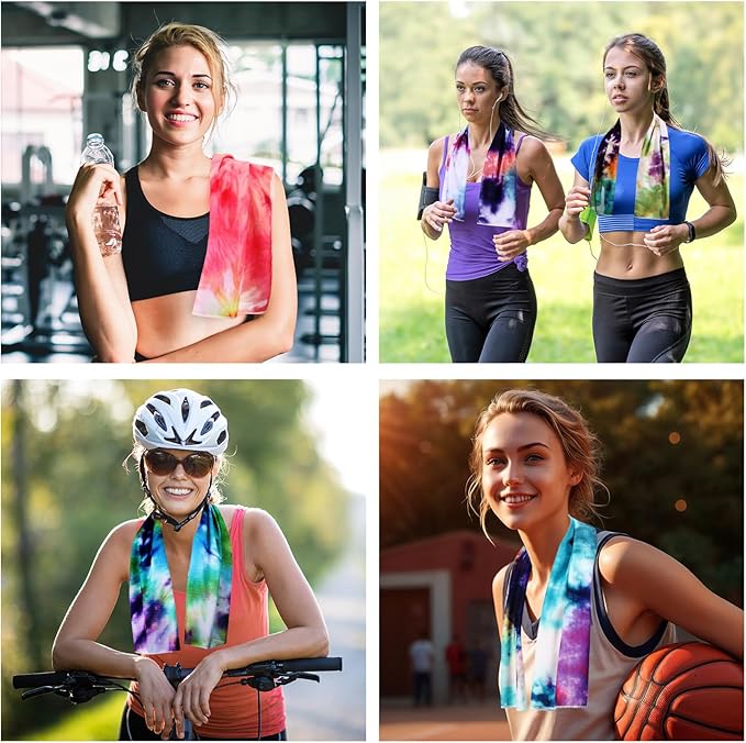 Peryiter 6 Pack Cooling Towels for Neck and Face 40 x 12 Inch Cooling Rag Ice Sweat Towels for Biking Hiking Running Yoga Golf Sport Gym Workout Gardening(Tie Dye Style)