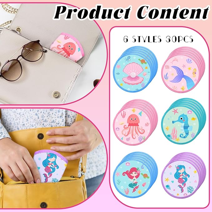 Amyhill 30 Pcs Mermaid Theme Party Favors Foldable Flying Disc Fans with Bags Summer Beach Pool Birthday Party Favors 9.8'' DIY Cooling Fan Colorful Goody Stuffers End of The Year Gifts from Teacher