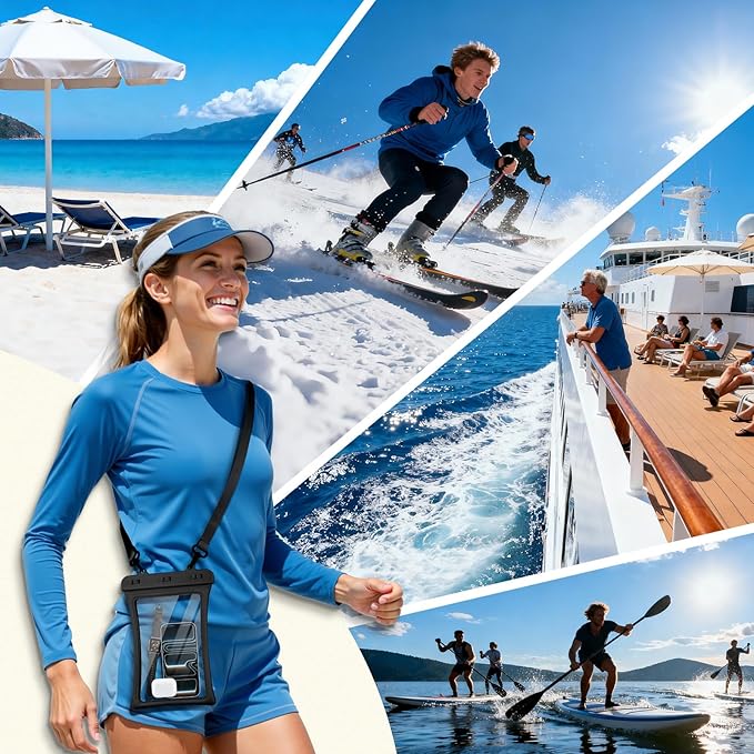 CACOE [Floatable Floating Universal IPX8 Waterproof Phone case 2 Pack-Up to 10.0",Adjustable Lanyard Phone Pouch,Cellphone Dry Bags for Vacation Beach Pool Kayak Cruise Travel Essentials(Black+Pink)