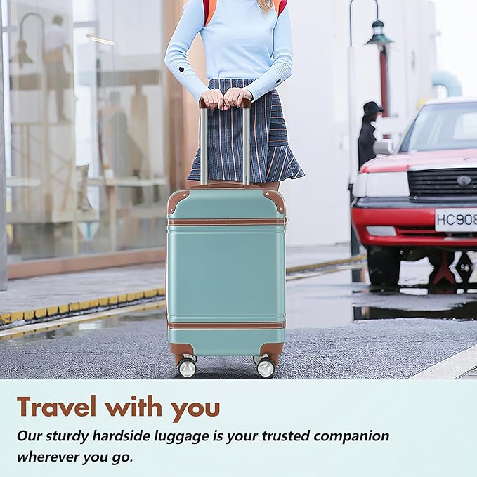 Merax 28 Inch Checked Luggage, Expandable Suitcase with Spinner Wheels, Hard Shell Vintage Luggage Set with TSA Lock(Green)