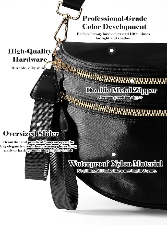 Pure Colour Crossbody Bag Bum Bag for Women,Spacious Purse Fanny Packs Belt Bag,Oversized Bum Bag (Colour Bum Bag-Black)