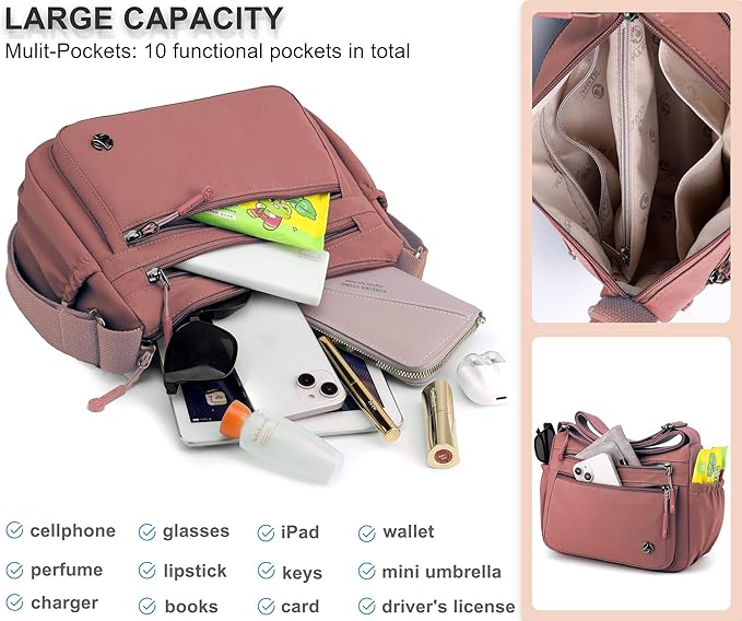 Casual Crossbody Bag with Anti Theft Pocket - Women Lightweight Water-Resistant Purse Bag