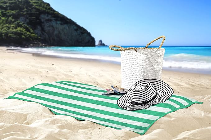 Utopia Towels 4 Pack Cabana Stripe Beach Towel, 30 by 60 Inches, Oversized 100% Ring Spun Cotton Pool Towels, Highly Absorbent Quick Dry Bath Towels for Beach, and Swim, Green