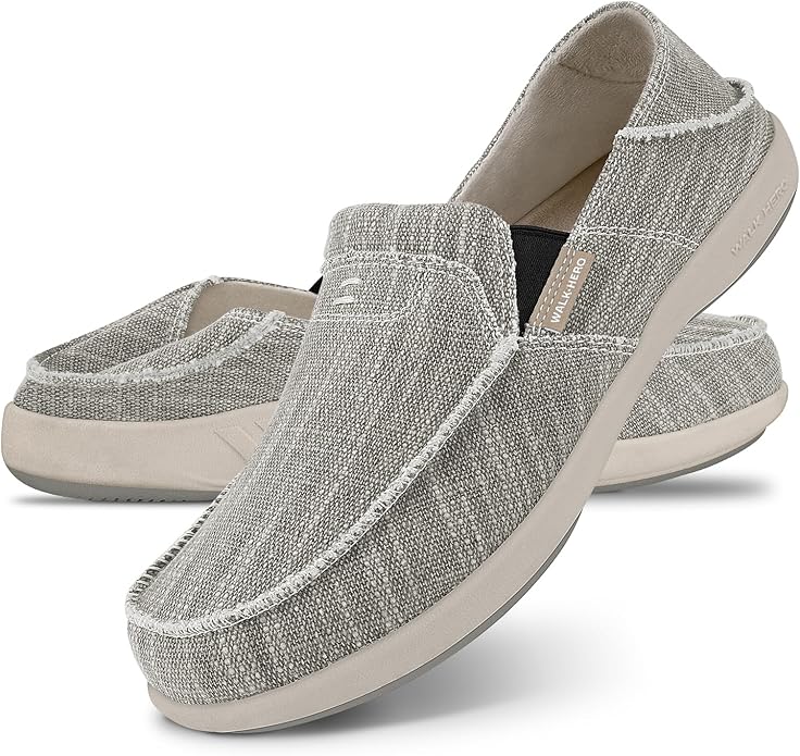 Mens Slip On Shoes, Canvas Mens Loafers with Arch Support, Orthopedic Mens Boat Shoes for Plantar Fasciitis, Indoor & Outdoor Walking Slippers Shoes for Pain Relief