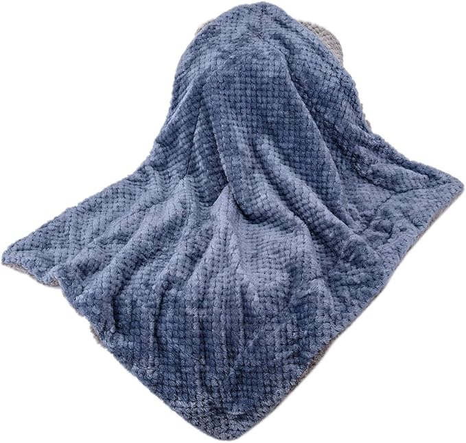 Fuzzy Sherpa Reversible Blanket for Baby, Soft Warm Cozy Coral Fleece Toddler, Infant or Newborn Reversible Blanket for Crib, Stroller, Travel, 30”×40”, Smoked Blue