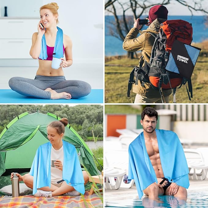 Beach Towel XL Size Microfiber Quick Dry Swimming Pool Camping Travel Body Hot Yoga Mat Towels (Blue, 1 Pack XL)