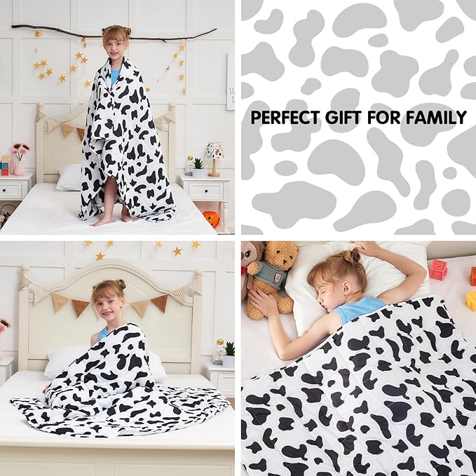 yescool Cow Print Weighted Blanket 7 Pounds Cooling Weighted Lap Blanket, Heavy Blankets, Comfortable Weighted Throw Blanket Gifts for 60-80lbs, 40"x60"