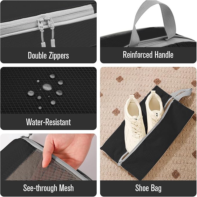 WOOMADA Compression Packing Cubes for Suitcases Travel Essentials 6 Set Rectangle Mesh Expandable Travel Bags Organizer for Luggage