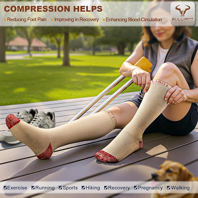 BULLIANT Compression Socks 3Pairs-15-20mmHg Circulation Support Men Women Hiking Sports Recovery-Upgraded Wicking Tech