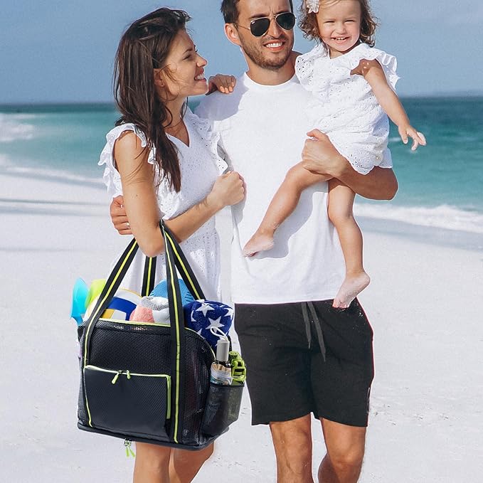 Large Mesh Beach Bag - XL Beach Tote Sandproof - Swim Bag - Large Pool Tote with Pockets for Toiletries, Towel