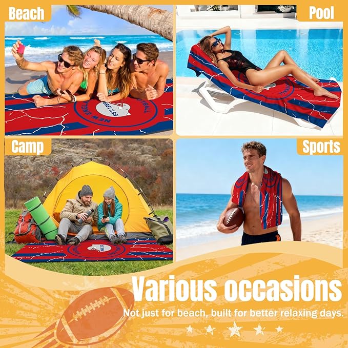 Football Fan Thin Lightweight Microfiber Beach Towel Themed Quick Dry Absorbent Oversized Towels Men Women Stuff Patriots Team Dad Him Birthday Valentines Anniversary Cool Useful Fun Gift