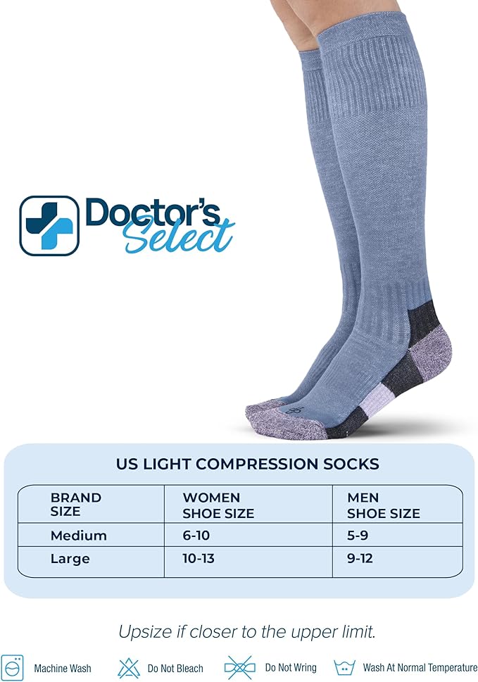 Doctor's Select Bamboo Viscose Light Compression Socks for Women & Men - 3 Pairs, 8-15 mmHg Compression Socks, Knee High
