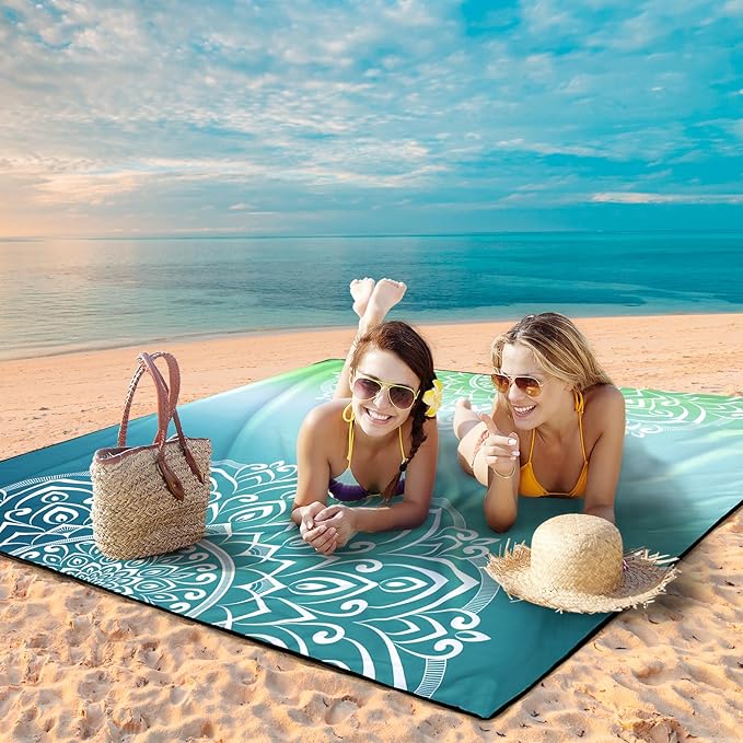 Beach Blanket Waterproof Sandproof Beach Mat for 1-8 Adults Quick Drying Durable Outdoor Picnic Mat for Beach Festival Travel Camping Hiking (Gradiant GN-Mandarin, 79"×83"(4 Person))