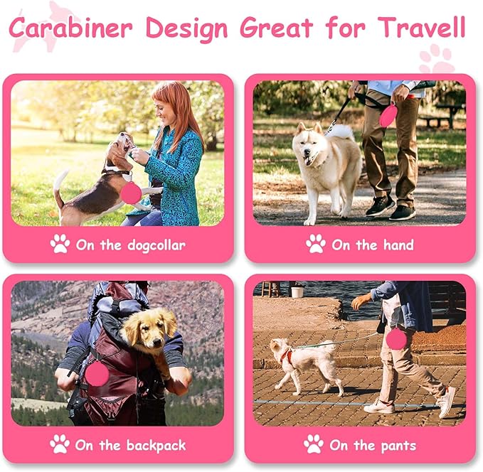 Collapsible Dog Water Bowl 2 in 1 Foldable Pet Food and Water Bowl Portable Cats Dishes with Carabiner Clip for Traveling Hiking Camping Walking (Pink)