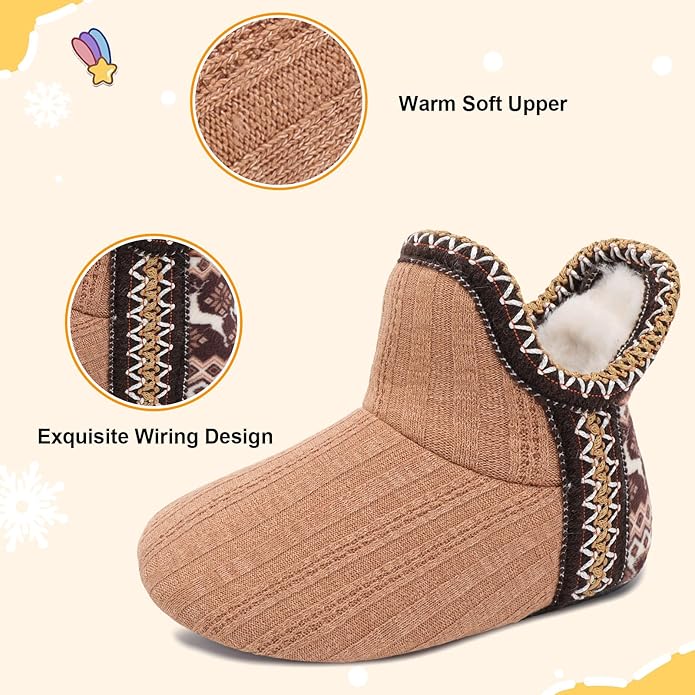LeIsfIt Toddler Slippers Boys Girls Cozy Warm House Shoes Kids Non-slip Winter Slipper Booties Slip on Plush Lining Sock Slippers