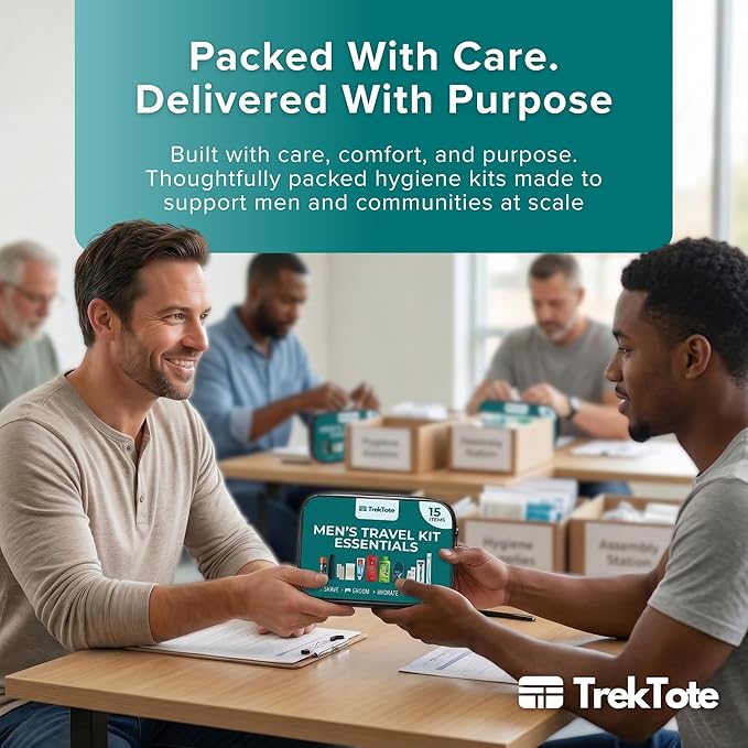 TrekTote 15 Piece Set Men’s Travel & Hygiene Kit with Clear Toiletry Bag, Grooming & Personal Care Essentials, Single Kit or Bulk Case Packs