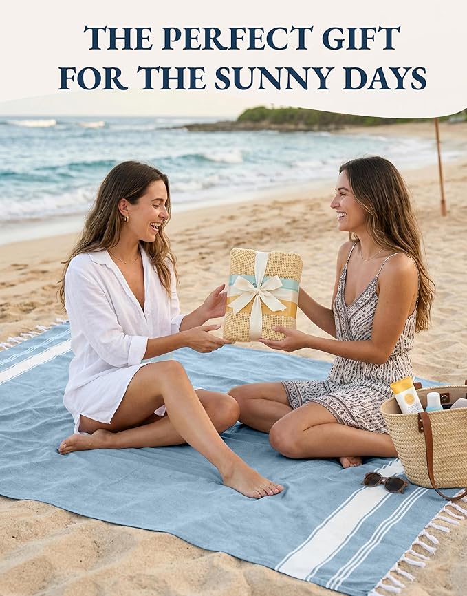 LANE LINEN Beach Towels for Women, 2 Pack Large Beach Towels Oversized, Pre-Washed, No-Shrink Sand Free Beach Towels, Quick Dry, Lightweight Travel Towel,Soft Beach Bath Towel, 39"x71" - Sky Blue