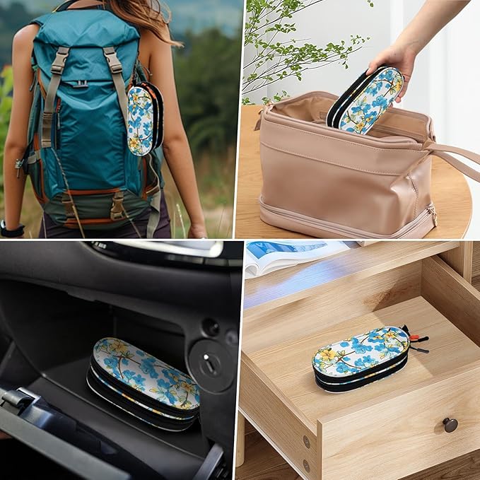 Double Eyeglasses Case Soft Portable Zipper Sunglasses Pouch with Keychain Clip for Men Women