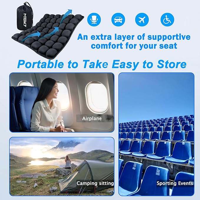 Upgrade Travel Seat Cushion for Airplane,Portable&Adjustable Air Seat Cushion,Coccyx Tailbone Pain Relief Chair Pad,Inflatable Cushion for Wheelchair, Travel,Driving,Office Work