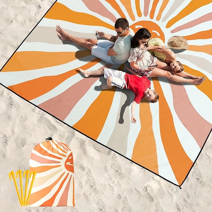 Beach Blanket Waterproof Sandproof Beach Mat 79" X 83"/10'x9'for 2-8 Adults Quick Drying Outdoor Picnic Mat Beach Accessories for Travel, Camping, Hiking