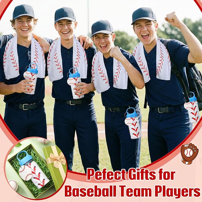 12 Pack Baseball Cooling Towels with Baseball Acrylic Luggage Tags, 40"x12" Breathable Chilly Ice Towel for Neck with Plastic Container, Sport Towel for Players Team Gift Sport Party Favors