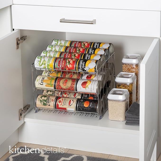 Kitchen Details 3 Tier Can Organizer | Canned Food Storage Rack | Kitchen Cabinet and Pantry Organization-| Holds 36 Cans - Space Saving - Chrome,(Pack of 12)