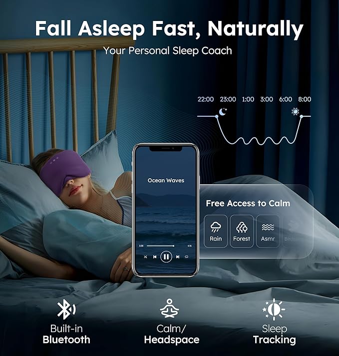 Luxury Bluetooth 5.4 Sleep Mask for Adults - Ice Fiber Cooling & HD Sound, 100% Light Blocking Adjustable Eye Cover for Travel & Side Sleepers - Soft Sleep Headphones with 10H Playtime
