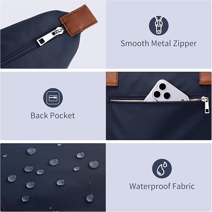 Tote Bag for Women, Nylon Top-Handle Purse with Zipper, Lightweight Foldable Shoulder Hobo Handbag