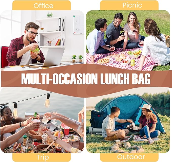 Lunch Bag for Men/Women, Reusable Lunchbox for Adult, Small Insulated Lunch box, Lunch Tote Bag for Office, Work, Picnic - Beige White