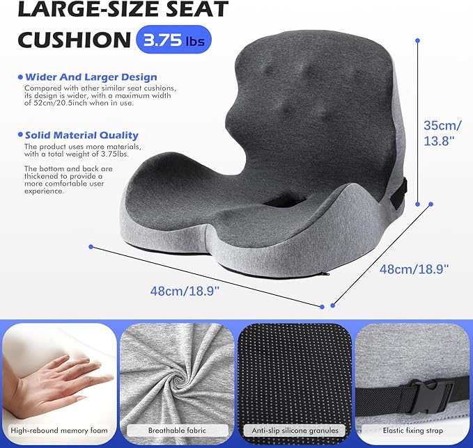 Extra Thick & Large Office Chair Cushion.3.75 lbs Back and Seat Cushion for Talbone Pain Reller.Ralsed Seat Cushion Edge and Thickened Lumbar Support,Suitable for Office and Home Seat