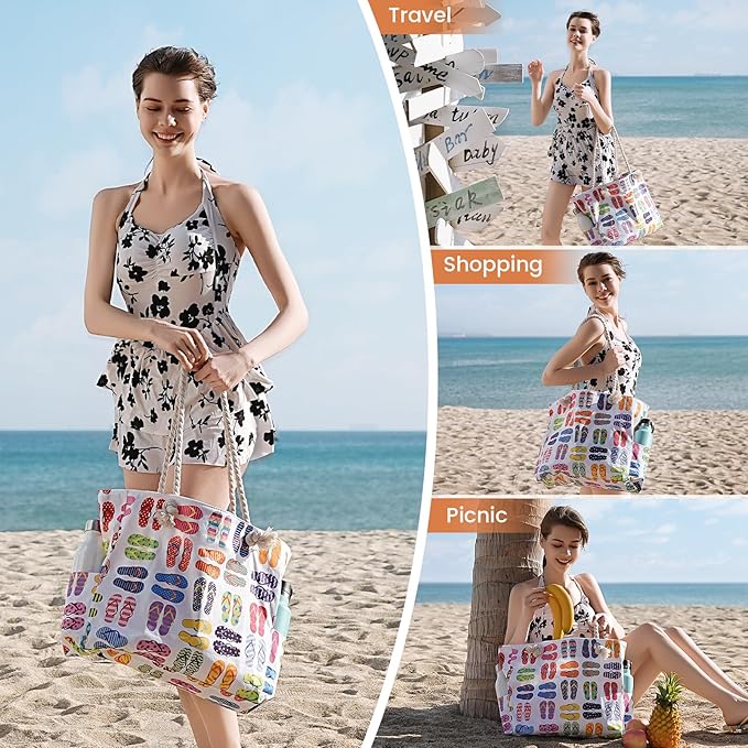 Clothirily Beach Bag for Women - Large Beach Tote Bag, Beach Bag Waterproof Sandproof, Swim Pool Beach Tote with Zippers