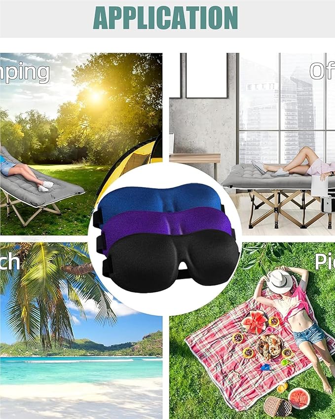 Soft 3D Blackout Sleep Eye Mask 1 Pack for Side Sleepers, Men,Women ,Adjustable Velcro, Night Blindfold,Travel Relaxation (Purple)