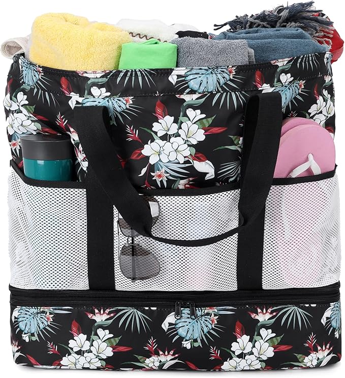 JIANYA Beach Bag Women Waterproof Sandproof Beach Tote Bags with Cooler Top Zipper Large Totes for Pool Travel Daily