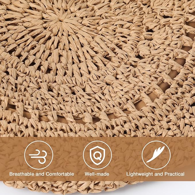 Pleneal Straw Beach Bags for Women - Women Beach Handmade Woven Tote Bag, Summer Mesh Hollow Shoulder Bag for Holiday