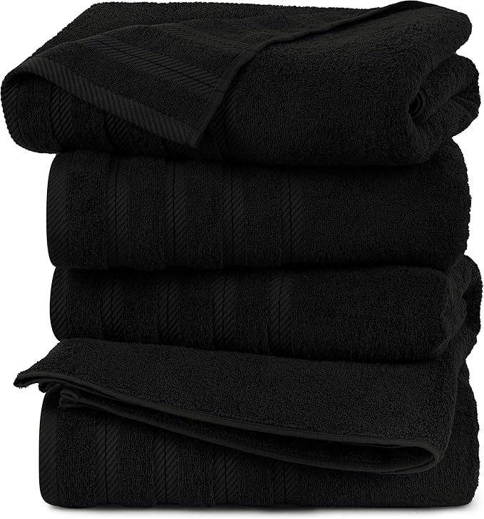 Utopia Towels 4 Pack Premium Extra Large Bath Towels Set, (30 x 60 Inches) 100% Ring Spun Cotton, Lightweight and Highly Absorbent Quick Drying Towels, Perfect for Daily Use (Black)