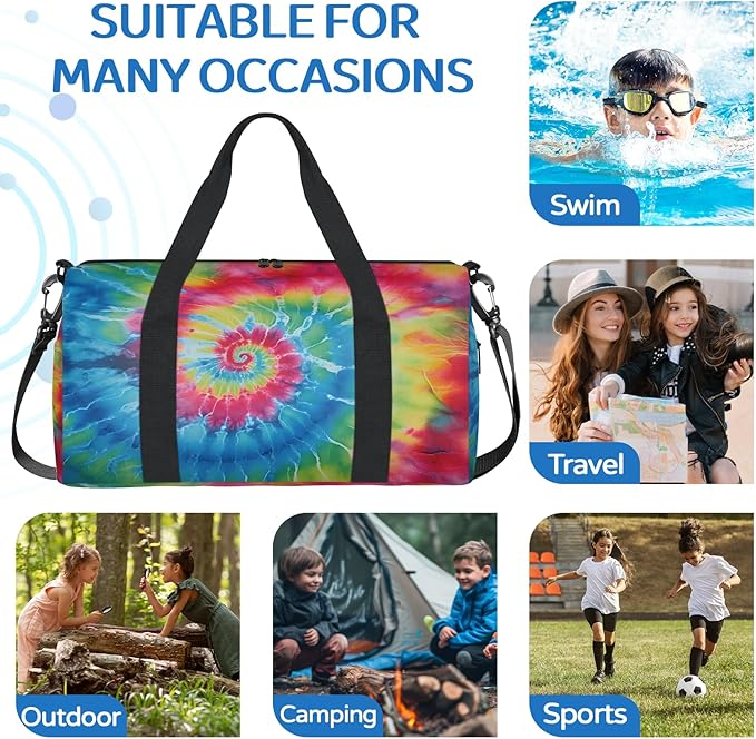 Tie Dye Farmhouse Gym Bag for Women 17 inch Waterproof Carry On Overnight Weekender Bag Sports Duffel Tote Bags for Travel Workout