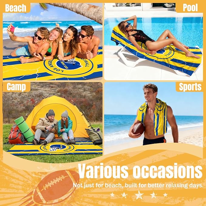Football Fan Thin Lightweight Microfiber Beach Towel Los Themed XL Oversized Quick Dry Absorbent Towels Men Women Sport Stuff Rams Team Dad Husband Guy Him Christmas Father Day Gag Funny Unique Gift