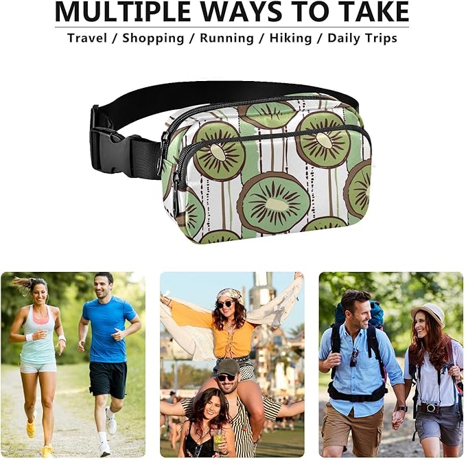 Kiwi Fruit Stripe Fanny Pack for Women Men Water Resistant Fashion Waist Packs with Adjustable Strap Belt Bag for Travel Workout Jogging Hiking 21220506