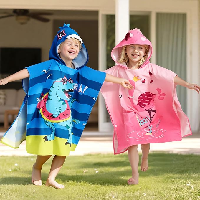 Joiedomi Kids Beach Towels with Hood for Girls Flamingo Hooded Toddler Bath Towel Quick Dry Soft Microfiber 30"x30"