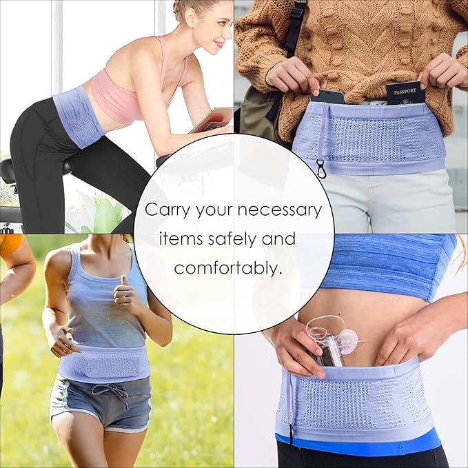 Slim Running Belt, No-Bounce Hidden Waist Pack with 360° Opening for Soft Flask, Cellphones, Keys or Gels, Purple, Medium