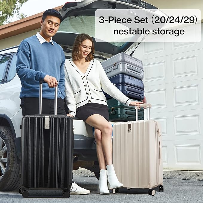 Hanke 24 Inch Luggage Suitcases With Spinner Wheels Lightweight PC Hard Shell Rolling Suitcase With Travel Locks,Checked-Medium 24-Inch(Dark Blue)