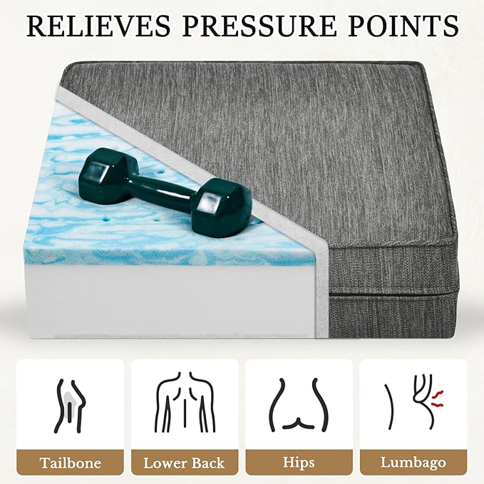 baibu Gel Memory Foam Recliner Cushions with Lumbar Support Pillow for Elderly, 20x20x5 Inch Thick Dual-Layer Design Non-Slip Seat Cushion for Recliner Chair for Reduce Hip & Lumbar Pain, Grey