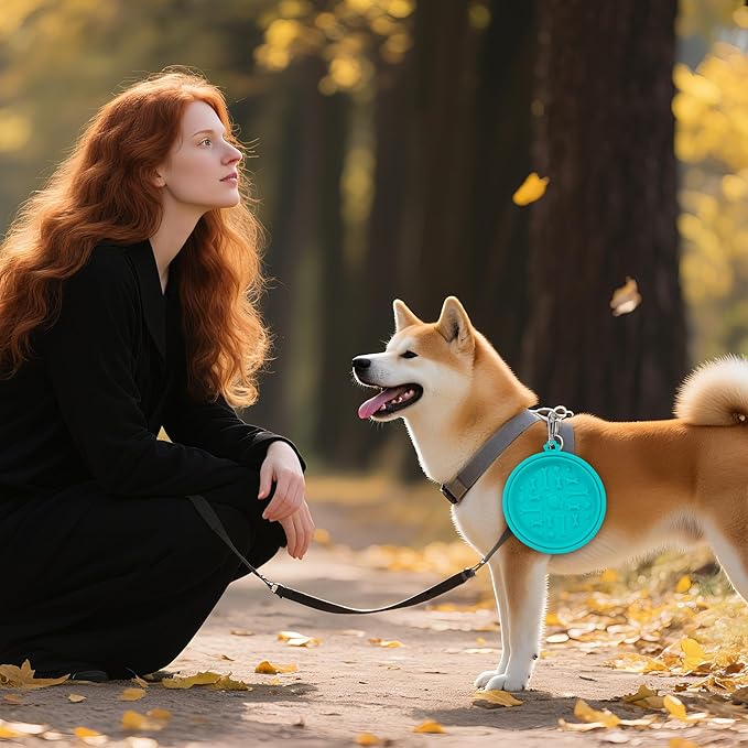 2-Pack Collapsible Dog Bowls with Suction Cups & Scraper - 16oz Travel Pet Bowls for Food/Water, Non-Slip Feeding Dish for Dogs, Includes Carabiner Clip Cyan-Olive Green