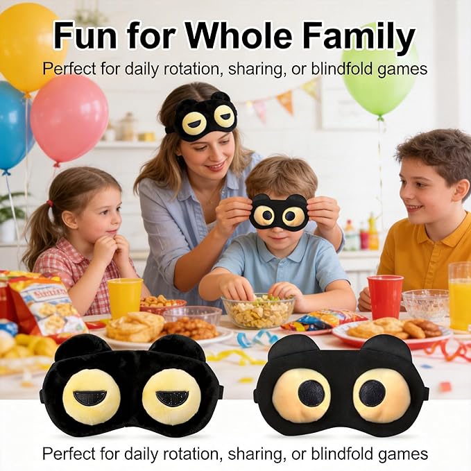 2PCS Cat Eye Sleep Mask for Sleeping, Soft Light Weight Eye Cover with Adjustable Strap,Funny Sleep Mask for Kids Women Men Travel Nap Blindfold Game(Half Closed Eyes+Round Eyes)