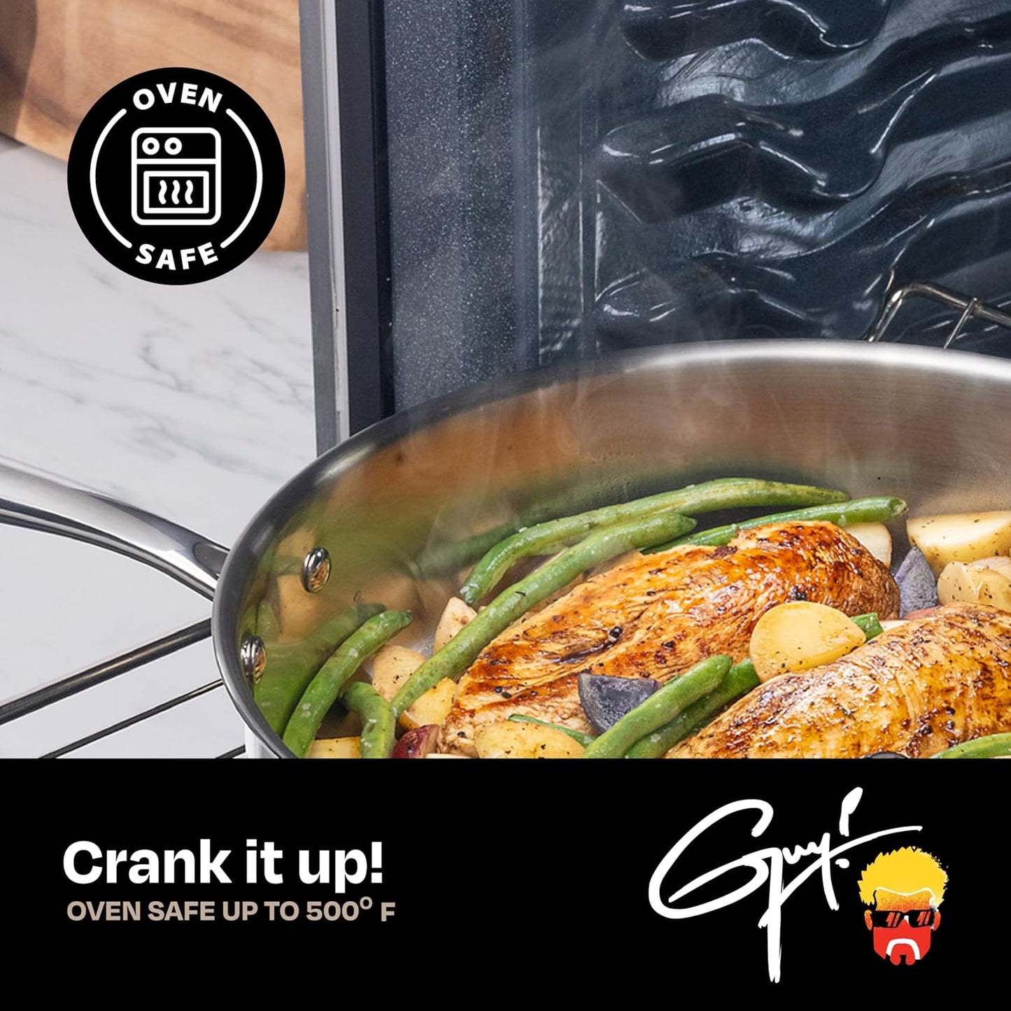Guy Fieri's Flavortown 10.3" Stainless Steel Frying Pan - Tri-Ply Base with Stainless Stay Cool Handles, Oven Safe up to 500°F, Induction Cooktop Compatible, Versatile Cookware for Every Kitchen