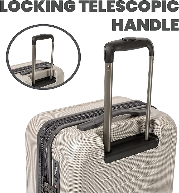 Spyder Rails Expandable Hardside Upright Suitcase with 360° Spinner Wheels, TSA Approved Lock (Oatmeal, Carry-On)